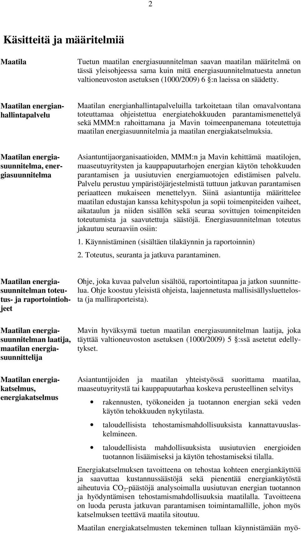 Maatilan energianhallintapalvelu Maatilan energianhallintapalveluilla tarkoitetaan tilan omavalvontana toteuttamaa ohjeistettua energiatehokkuuden parantamismenettelyä sekä MMM:n rahoittamana ja