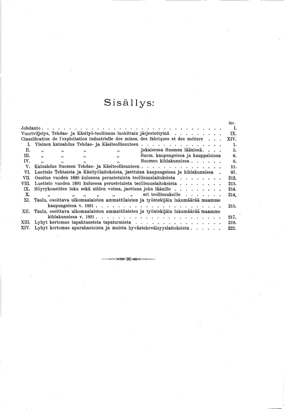 Luettelo Tehtasta ja Kästyölatokssta, jaettuna kaupungessa ja khlakunnssa. 97. VII. Osotus 890 kuluessa perustetusta teo llsu u sla to k ssta.... VIII.