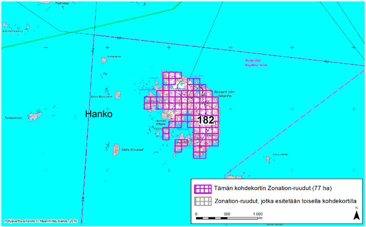 Hanko, Zonation-aluetunnus 182 HANKO (182) Alue käsittää lähes kokonaan Russarön saaren, joka sijaitsee Hangon edustalla, noin neljä kilometriä Hankoniemen eteläkärjestä kaakkoon.