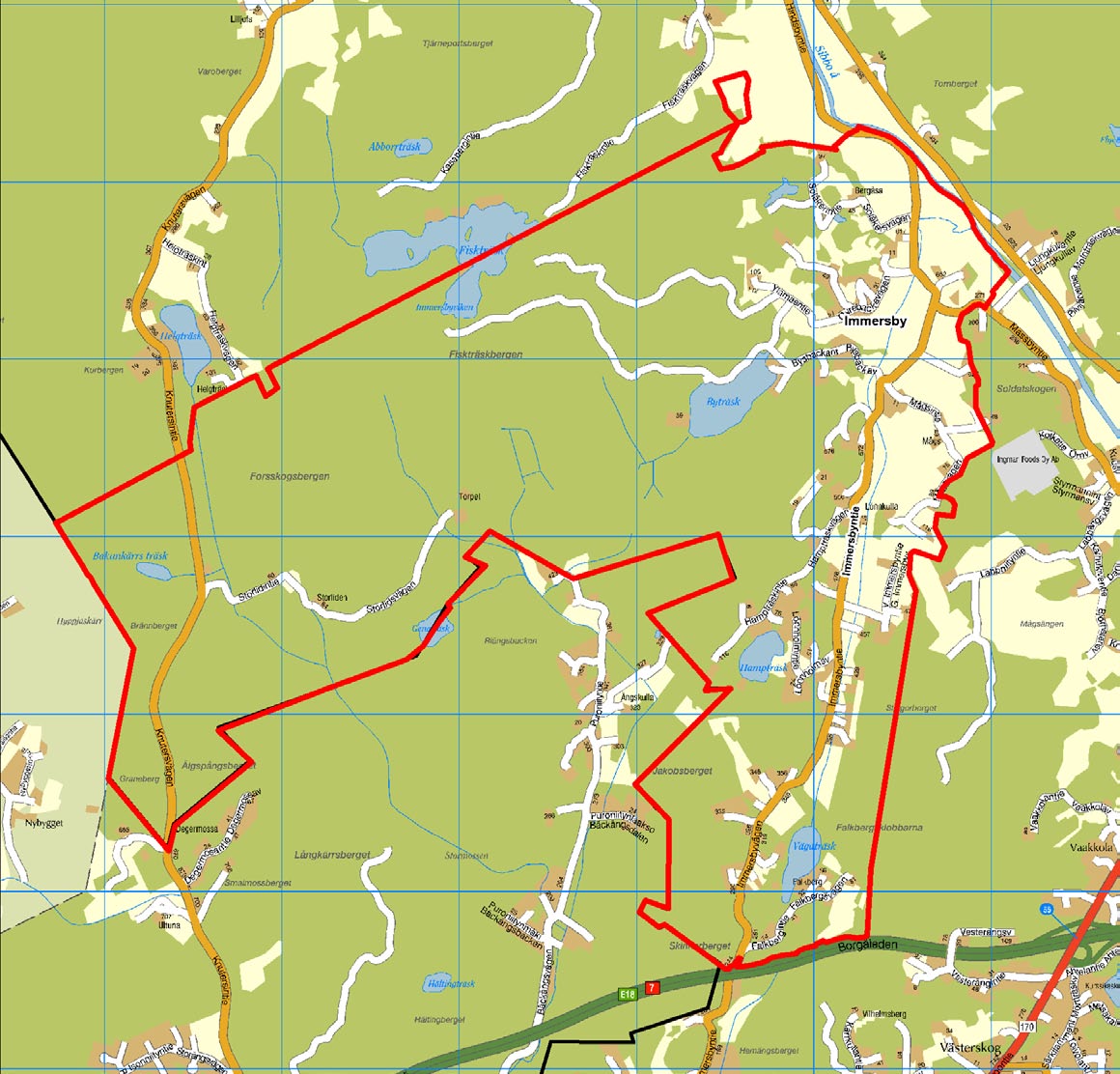 Planområdet, Immersby bytätort och delar av Hindsby och Östersundom ligger i sydvästra Sibbo norr om Borgåleden (E18) cirka 7 kilometer söder om Nickby centrum.