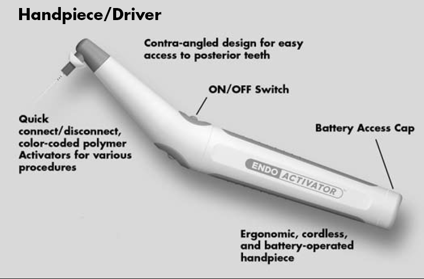 Maillefer Instruments 1 / 8 Vain hammaslääketieteelliseen käyttöön Käyttöohje - EndoActivator System Äänikäsikappale (Driver) sekä aktivaattorikärjet endodonttiseen hoitoon.