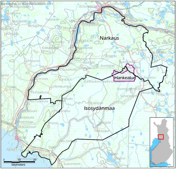 457 22 POROTALOUS 22.1 Nykytila Suhangon kaivoksen hankealue sijaitsee Isosydänmaan ja Narkauksen paliskuntien raja-alueella, pääosin kuitenkin Isosydänmaan puolella.