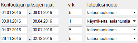 Esimerkki 5 Mielenterveyskurssi, Nuppu-avokurssi (kaikki ryhmäkäyntikerrat mahtuvat kenttiin) 22 Asiantuntijan käyntikerrat Asiantuntijan käyntikerroissa kirjoitetaan ko.