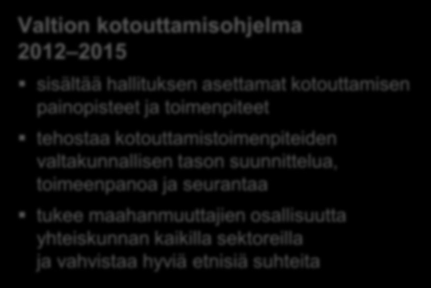 Strategian lähtökohdat Lapin maahanmuuttostrategia 2015 (2008) Pääministeri Jyrki Kataisen hallituksen ohjelma Lapin maakuntaohjelma 2011 2014 ja sen toteuttamissuunnitelma Lapin ELY-keskuksen