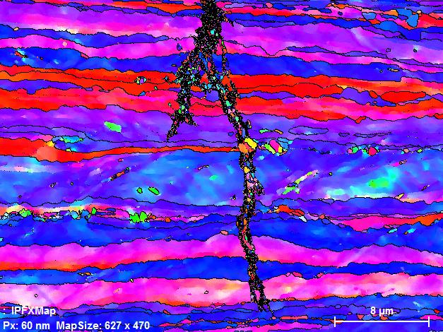 Cross-section of a stress corrosion crack tip formed in 0.