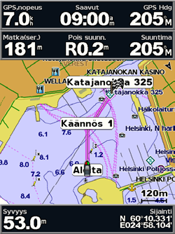 Minne? Reittipisteen tai MOB-pisteen poistaminen: 1. Korosta reittipiste tai MOB-piste merikartassa karttaosoittimella ( ). TAI Valitse aloitusnäytössä Tiedot > Käyttäjätiedot > Reittipisteet. 2.