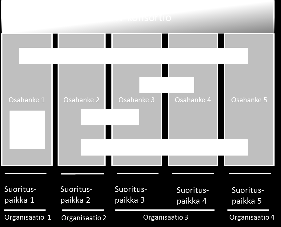 STN-konsortiossa on mukana vähintään kolme osahanketta ja kaksi organisaatiota Organisaatio voi sisältää useampia suorituspaikkoja Yhdestä suorituspaikasta tulevat tutkijat muodostavat osahankkeen