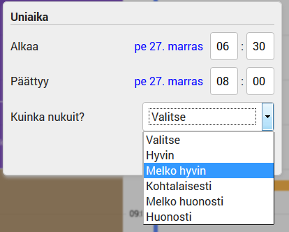 22 Valitse merkinnän tyyppi ja aseta merkinnän alkamis- ja päättymisajankohdat. Valitsemalla merkinnän Kirjoita oma merkintä, voit kirjoittaa kohtaan oman merkinnän.