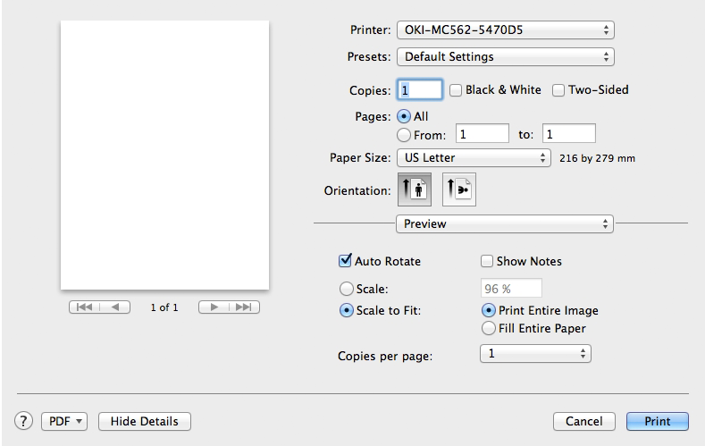 Tulostustyön aloitus 1 Avaa tiedosto, jonka haluat tulostaa sovelluksesta. 2 Valitse [Tiedosto]-valikosta [Tulosta]. 3 Valitse [OKI-MC562] kohdasta [Tulostin (Printer)].