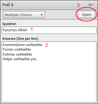 (Multiple Choice / radiobutton ) tai useita vastausvaihtoehtoja (Multiple Answers / valintaruutu)