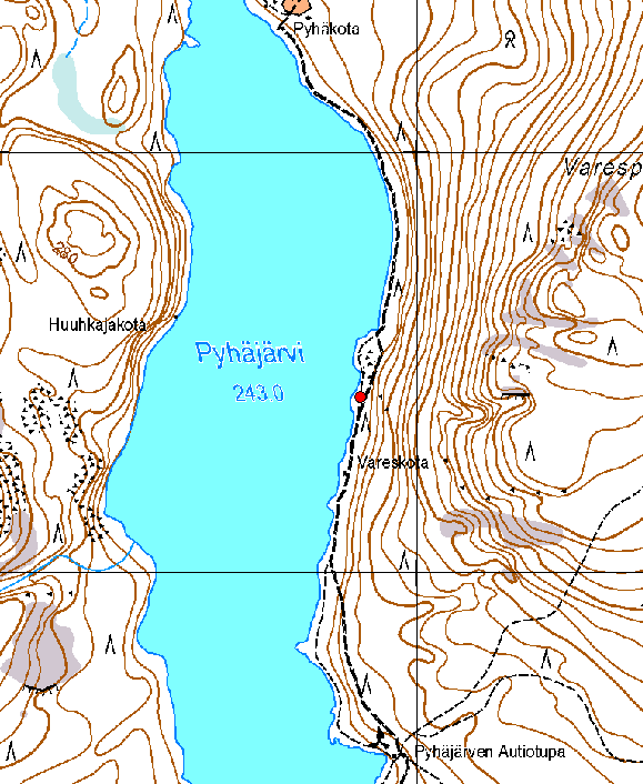 Kartta 2. Pyhäjärvi itäinen, pyyntikuoppa.
