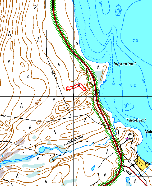 Kartta 9. Metsänhoitajan kämppä 3, pyyntikuoppia.