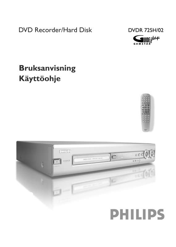 Yksityiskohtaiset käyttöohjeet ovat käyttäjänoppaassa Käyttöohje PHILIPS DVDR725H Käyttöohjeet PHILIPS DVDR725H Käyttäjän opas