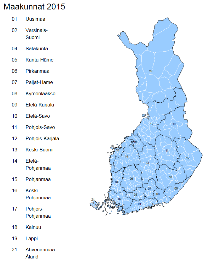 Kuva 2. Suomen maakuntajako 2015 (https://www.