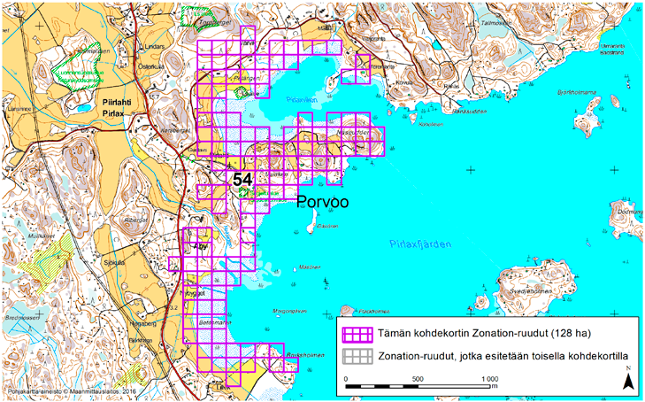 Porvoo, Zonation-aluetunnus 54 PORVOO (54) Alue sijaitsee Porvoon kaakkoisosissa Piirlahden (Pirlax) ja Åbyn kylien seudulla Pirlaxfjärdenin ja Pirlaxvikenin rannoilla.