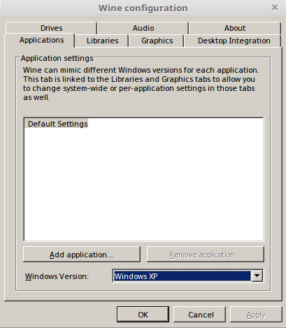 28 Asennuksen jälkeen Wine configuration -toiminnossa voi asettaa mm. kuvassa 12 näkyvän yhteensopivuustilan haluamansa Windows-version kanssa.