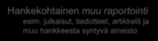 Hankkeen seuranta ja raportointi Hankkeen aikainen seuranta ja raportointi koostuu: Seurantaraportti Indikaattorit De minimis seuranta Maksatuskausittain