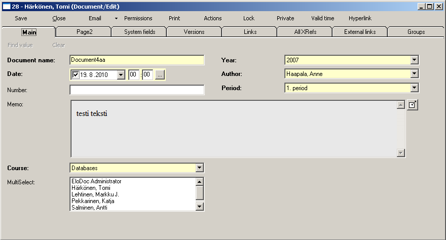 13 Kuva 5. Dokumenttikortti EloDoc sovelluksesta. 5.3 ASP.NET User Controls ASP.NET tarjoaa kattavan valikoiman erillaisia kontrolleja, aina peruskontrolleista hieman erikoisempiin, mm.