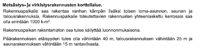 FCG Suunnittelu ja tekniikka Oy Kaavaselostus, luonnos 30 (41) RA-4, Metsästys- ja virkistysrakennusten korttelialue Loma-asuntojen korttelialueiden pinta-ala on yhteensä n. 2,9 ha.