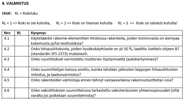 27 automaattisesti toimenpiteisiin riskin pienentämiseksi ainakin arvoon 2, mutta tavoitteena tulisi aina olla arvo 1 eli pienin mahdollinen riskinarvo. [12.