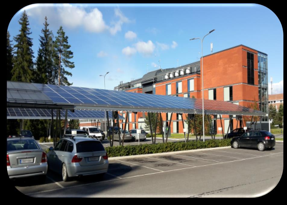 Lappeenrannan Teknillinen Yliopisto 158 kwp Aurinkosähköjärjestelmä Carport panelitoimitus 108 kwp Tasakatto-osuus panelitoimitus 50 kwp 230 /250 W monikidepaneeli