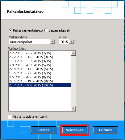 15 (28) Valitse jakso -kohdassa näkyvät ne jaksot, jotka työvuorosuunnittelija on sinulle avannut.