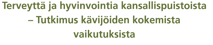 Kävijätutkimusten tuloksia 2013 (Kevo, Kurjenrahka, Patvinsuo, Repovesi) Sosiaalinen hyvinvointi lisääntyi Psyykkinen hyvinvointi lisääntyi Fyysinen hyvinvointi lisääntyi Vastauksia Arviointi, % n