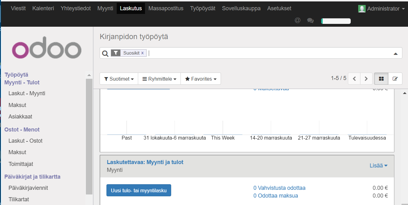 2 Esimerkkejä maksusuorituksen kirjaamisesta Esimerkki 1: Käteismaksu Asiakas noutaa yrityksestä tuotteen 1, ja maksaa sen käteisellä. Ensiksi on luotava lasku, johon maksusuoritus kohdistuu.