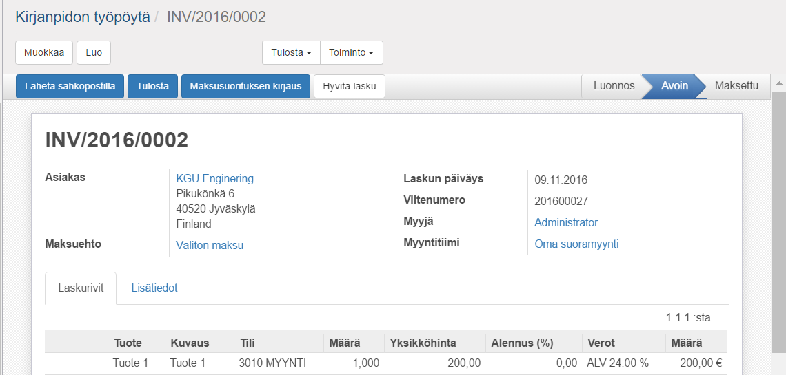 3 Valitse asiakkaan nimi (tai syötä uusi asiakastieto). Syötä päiväys, ja valitse myytävä tuote.