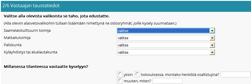 68 Kuvio 12. Haastateltavien kommentoitavana olleen Harava-kyselyn aloitussivu 7.4.