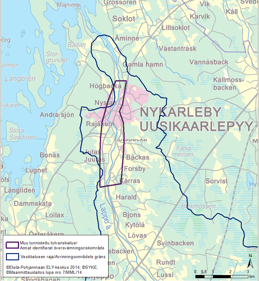 Taulukko 16. Alustavan tulvariskikartoituksen perusteella arvioidut tulvan vahingolliset seuraukset Lapuan alueella (Etelä-Pohjanmaan ELY-keskus 2011).