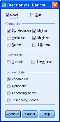 5 Kuvio 49. Descriptives-proseduurin määrittely- ja lisämäärittelyikkunat 5.3.