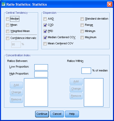 8 5.4. Ratio Statistics -proseduuri Ratio Statistics -proseduurilla (kuvio 52) voi määrittää tilastollisia tunnuslukuja kahden määrällisen muuttujan osamäärälle.