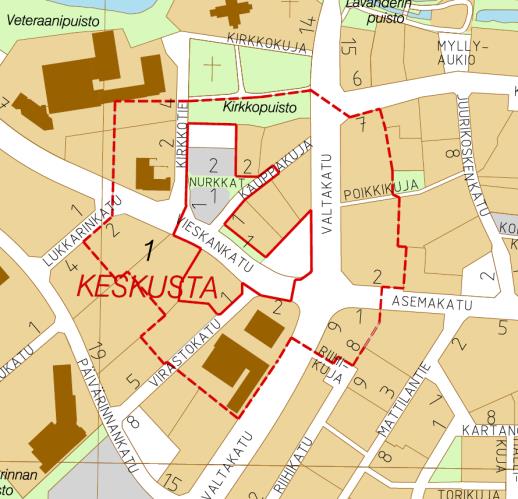 24 10. Keskustan (1.) kaupunginosan kortteli 34, osa kortteleista 32 ja 41, torialue ja sekä katu- ja puistoalueet Kaavoitus vireille 15.4.2014 42, kaavoitus tehdään kaupungin omana työnä Kuva: