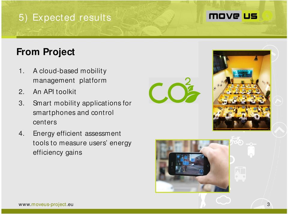 Smart mobility applications for smartphones and control centers 4.