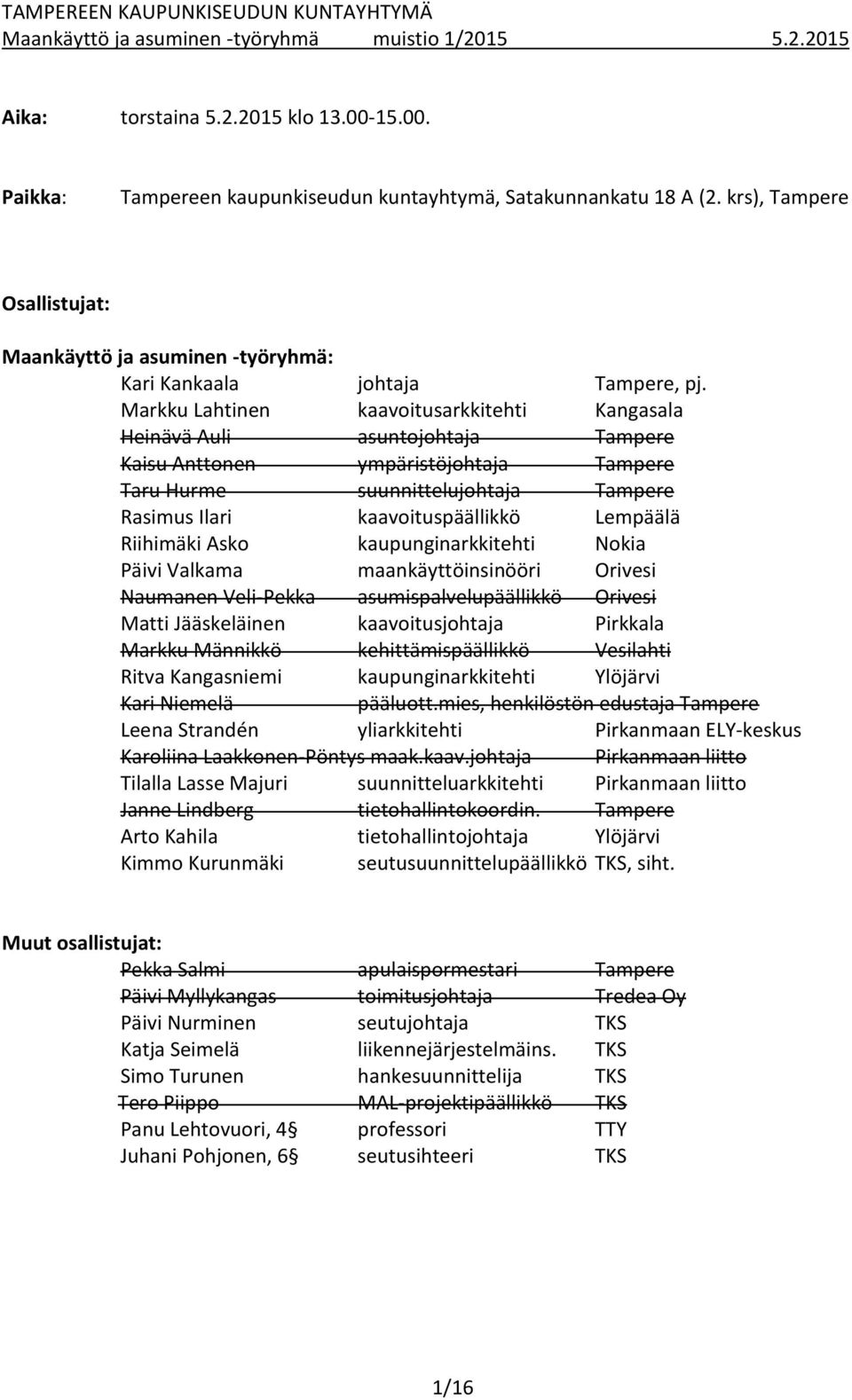 Markku Lahtinen kaavoitusarkkitehti Kangasala Heinävä Auli asuntojohtaja Tampere Kaisu Anttonen ympäristöjohtaja Tampere Taru Hurme suunnittelujohtaja Tampere Rasimus Ilari kaavoituspäällikkö