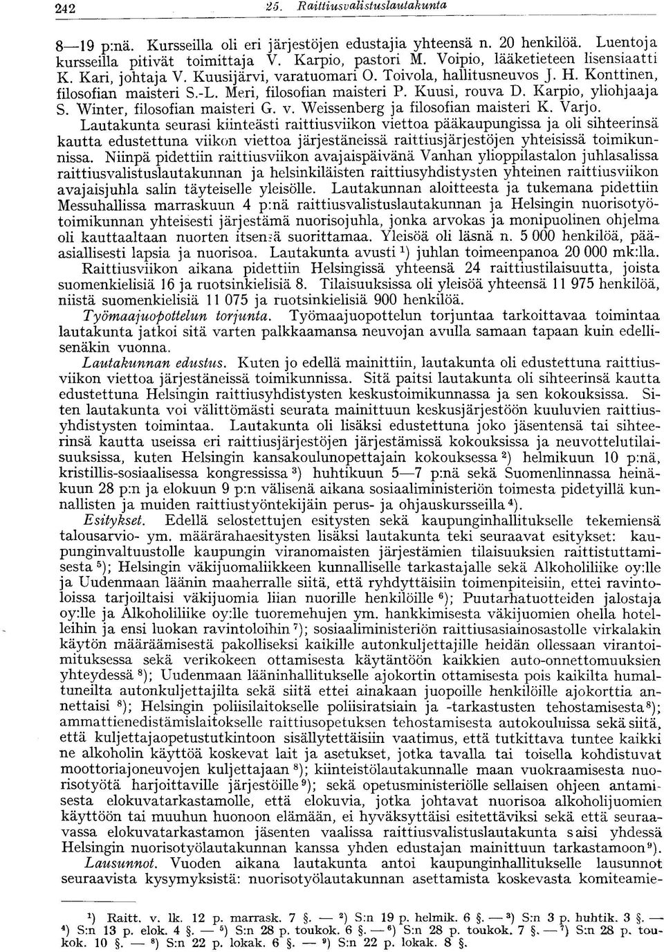 Karpio, yliohjaaja S. Winter, filosofian maisteri G. v. Weissenberg ja filosofian maisteri K. Varjo.