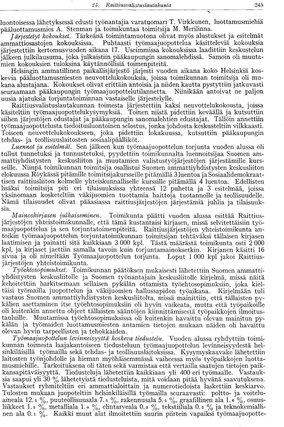 Puhtaasti työmaa juopottelua käsitteleviä kokouksia järjestettiin kertomusvuoden aikana 17.