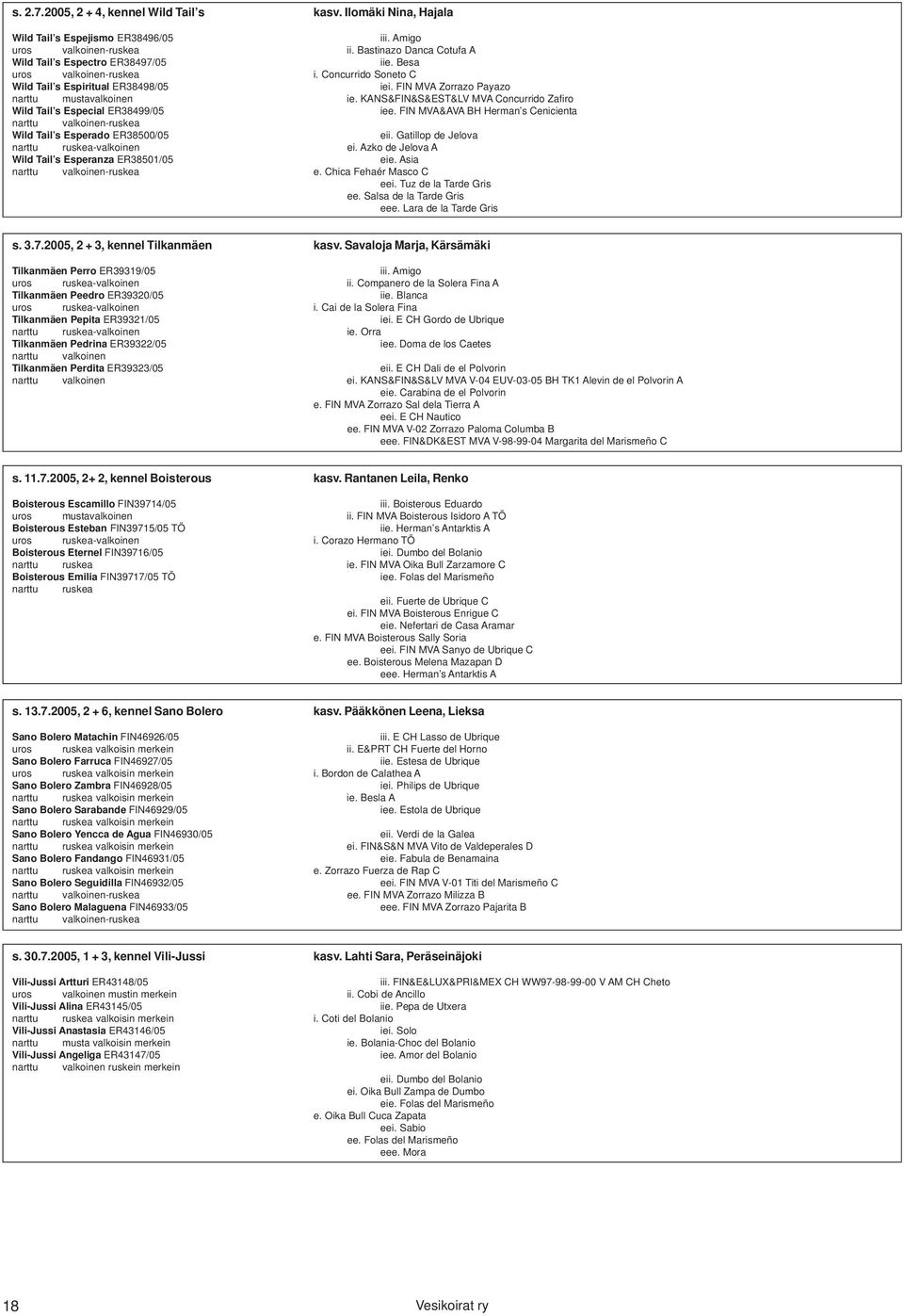 KANS&FIN&S&EST&LV MVA Concurrido Zafiro Wild Tail s Especial ER38499/05 iee. &AVA BH Herman s Cenicienta narttu valkoinen-ruskea Wild Tail s Esperado ER38500/05 eii.