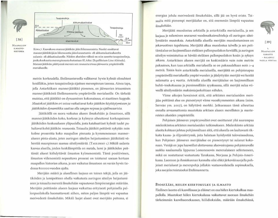 Näiden alueiden välissä on niin sanottu tasapainolinja, jonka korkeutta merenpinnasta kutsutaan ELA:ksi (Equilibrium Line Altitudc).