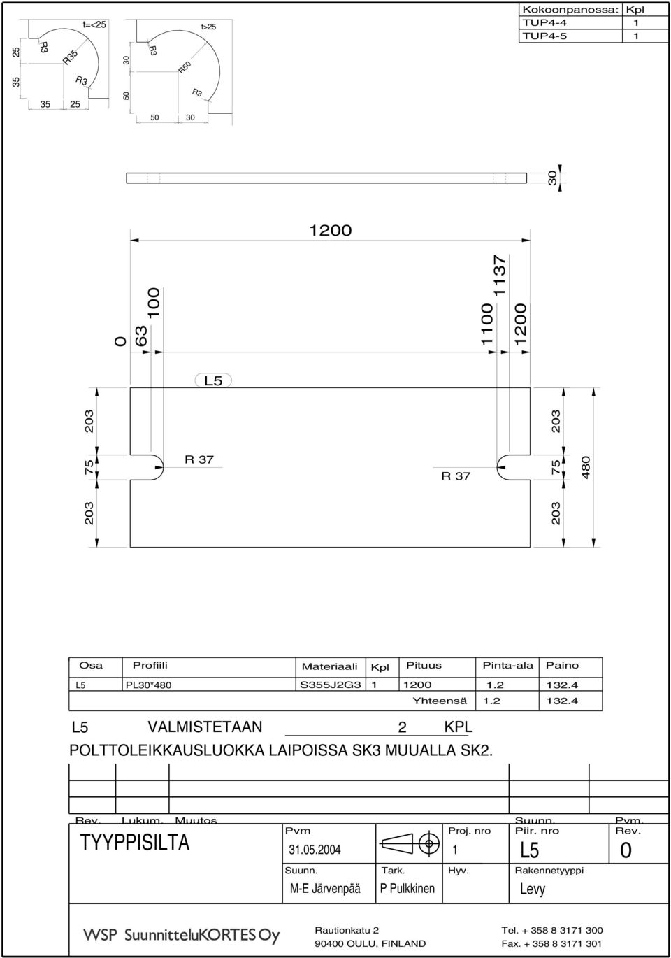 4 Yhteensä 1.2 132.4 L5 VALMISTETAAN 2 KPL Rev. Lukum. Muutos. Proj.