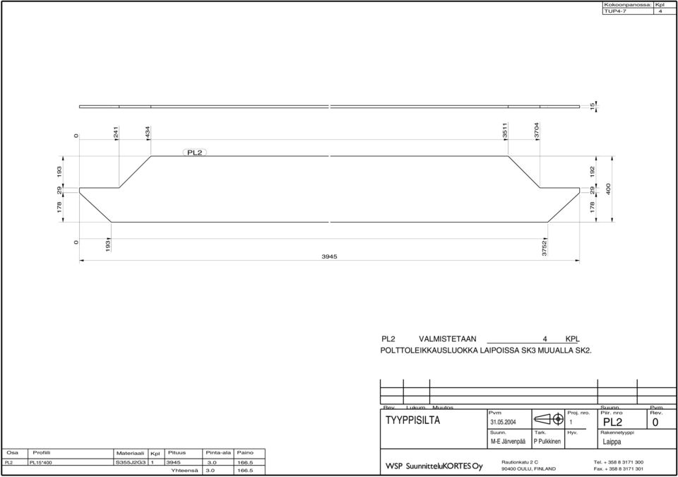 5 Yhteensä 3. 166.5 Rev. Lukum. Muutos Proj. nro. Piir. nro 31.5.24 1 PL2 Laippa Rautionkatu 2 C Tel.