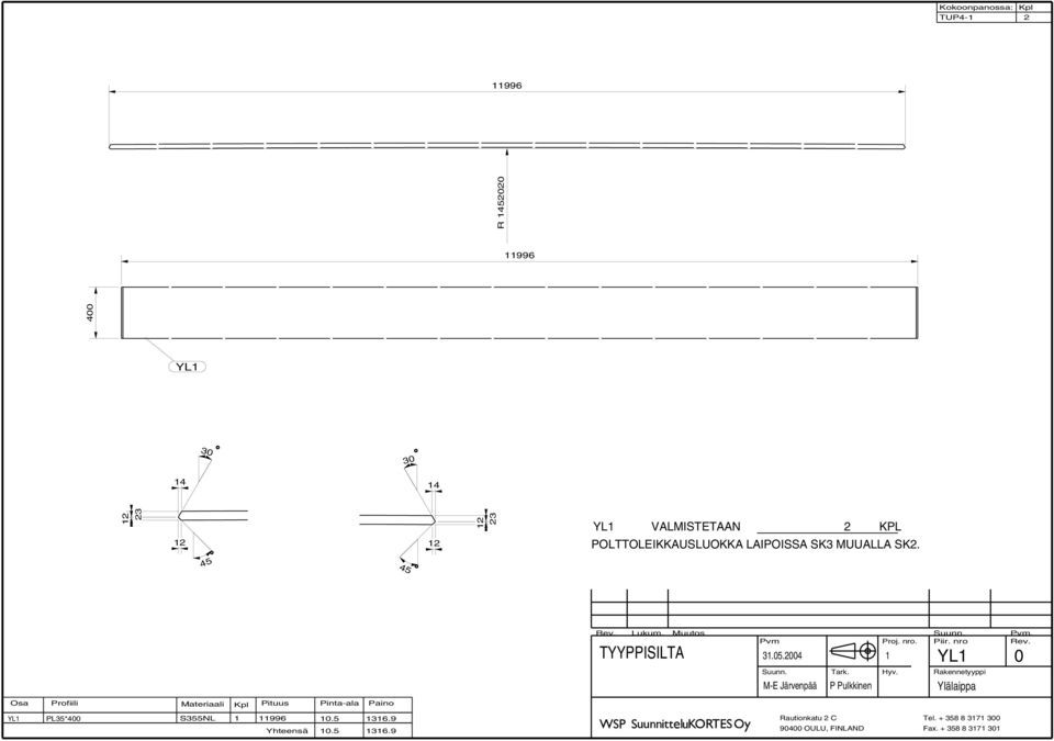 9 Yhteensä 1.5 1316.9 Rev. Lukum. Muutos Proj. nro. Piir. nro 31.5.24 1 YL1 Ylälaippa Rautionkatu 2 C Tel.