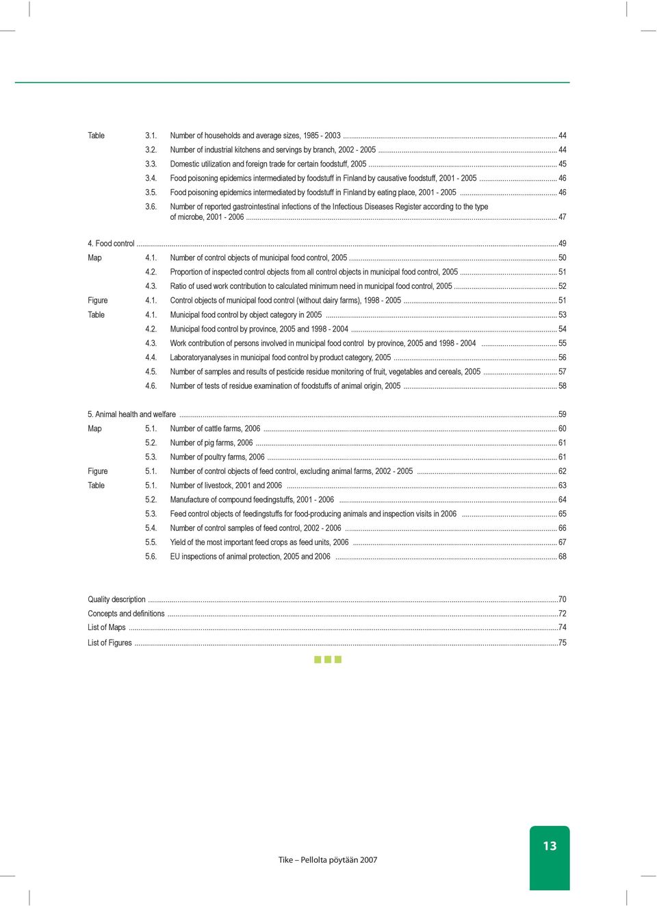 .. 46 3.6. Number of reported gastrointestinal infections of the Infectious Diseases Register according to the type of microbe, 2001-2006... 47 4. Food control...49 Map 4.1. Number of control objects of municipal food control, 2005.