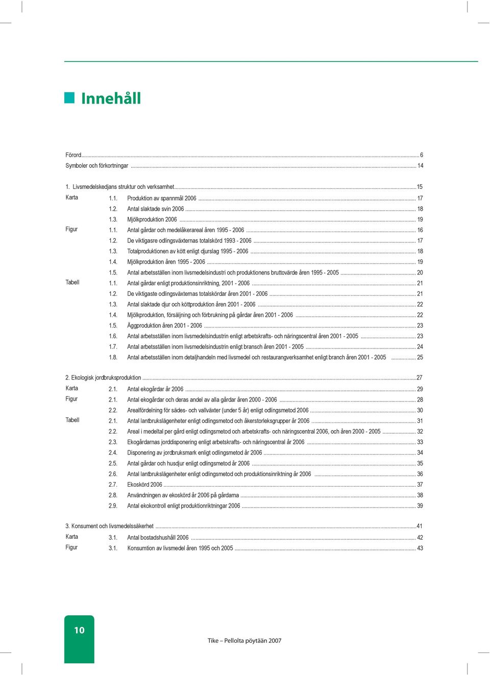 .. 18 1.4. Mjölkproduktion åren 1995-2006... 19 1.5. Antal arbetsställen inom livsmedelsindustri och produktionens bruttovärde åren 1995-2005... 20 Tabell 1.1. Antal gårdar enligt produktionsinriktning, 2001-2006.