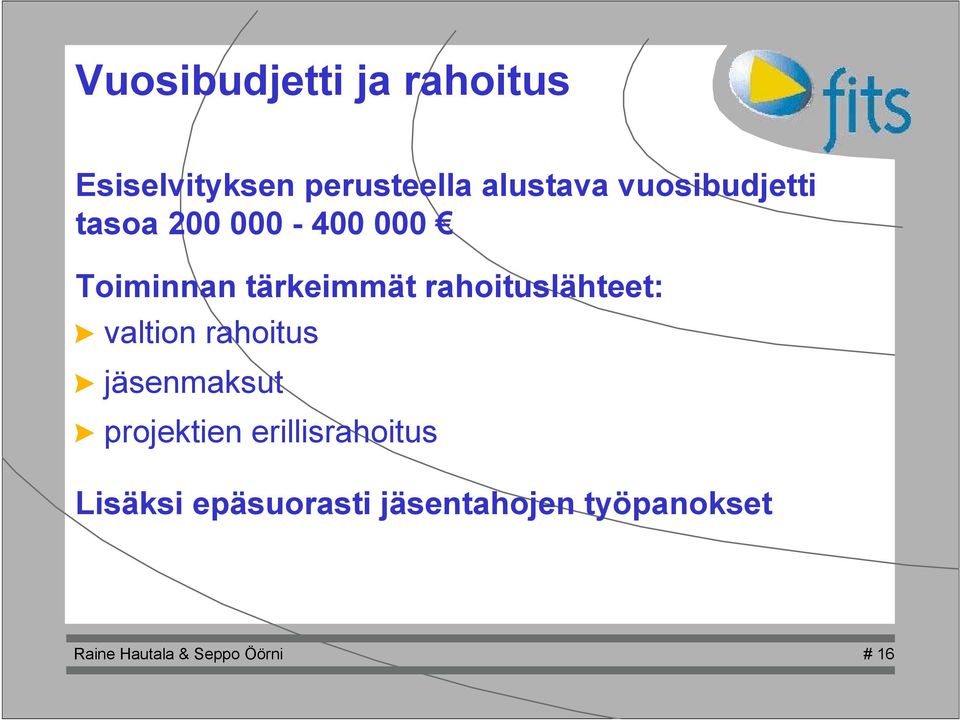 rahoituslähteet: > valtion rahoitus > jäsenmaksut > projektien