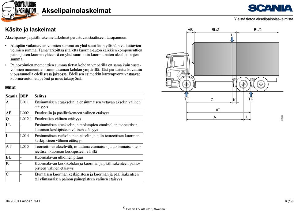 Tämä tarkoittaa sitä, että kuorma-auton kaikkien komponenttien paino ja sen kuorma yhteensä on yhtä suuri kuin kuorma-auton akselipainojen summa.