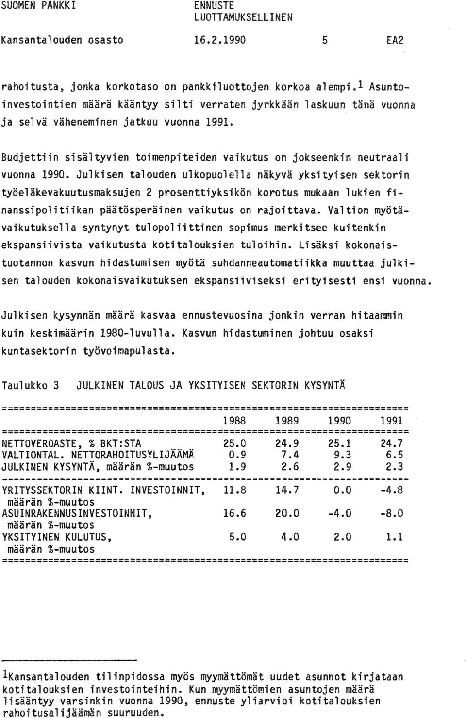 Julkisen talouden ulkopuolella näkyvä yksityisen sektorin työeläkevakuutusmaksujen 2 prosenttiyksikön korotus mukaan lukien finanssipolitiikan päätösperäinen vaikutus on rajoittava.