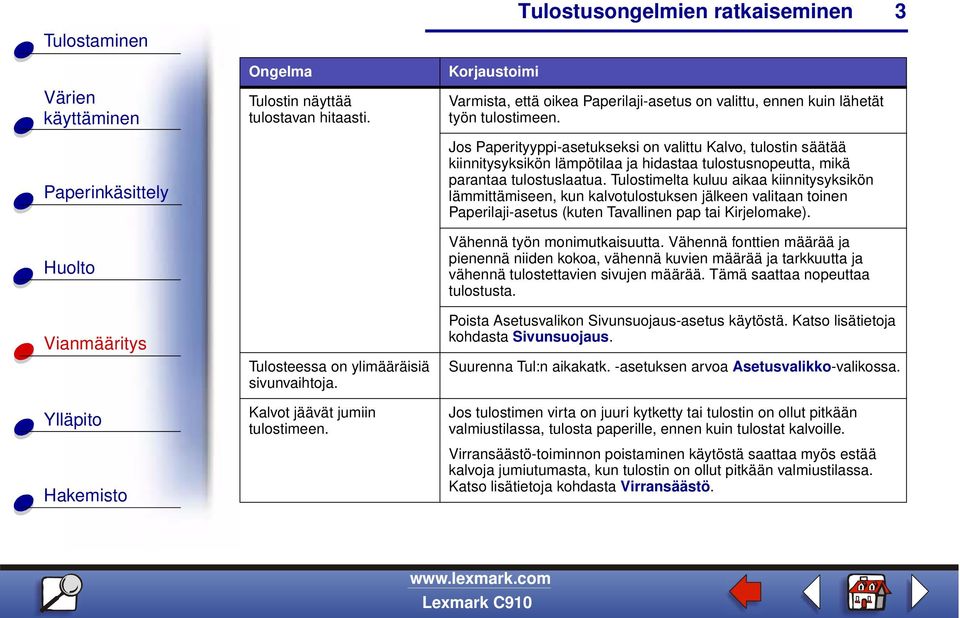 Jos Paperityyppi-asetukseksi on valittu Kalvo, tulostin säätää kiinnitysyksikön lämpötilaa ja hidastaa tulostusnopeutta, mikä parantaa tulostuslaatua.