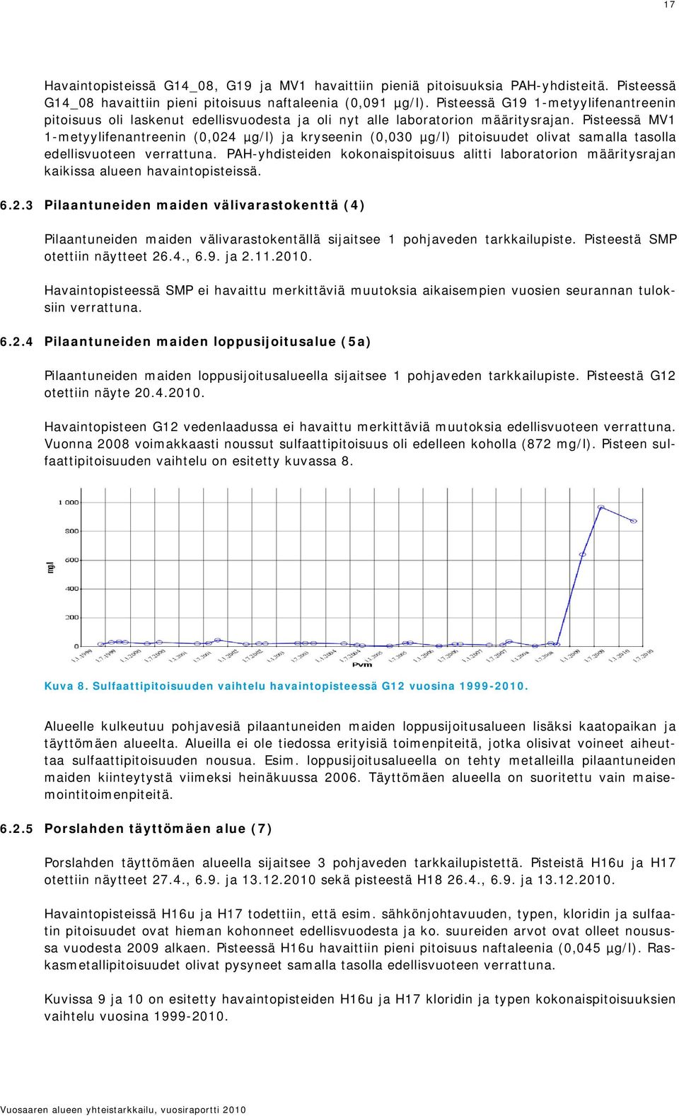 Pisteessä MV1 1-metyylifenantreenin (0,024 µg/l) ja kryseenin (0,030 µg/l) pitoisuudet olivat samalla tasolla edellisvuoteen verrattuna.